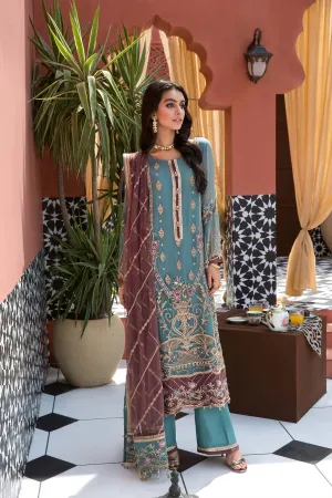 Pakistani Chiffon Embroidered Suit in Blue Color #PS12