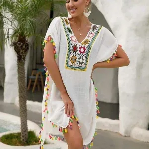 Patchwork Hollow Out Tunic Swimsuit Coverup