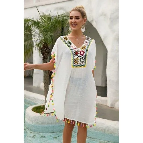 Patchwork Hollow Out Tunic Swimsuit Coverup