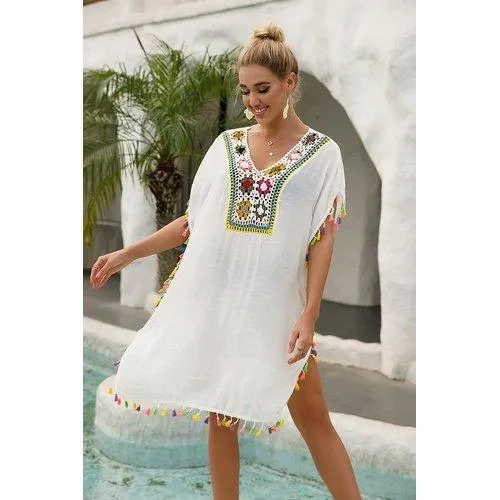 Patchwork Hollow Out Tunic Swimsuit Coverup