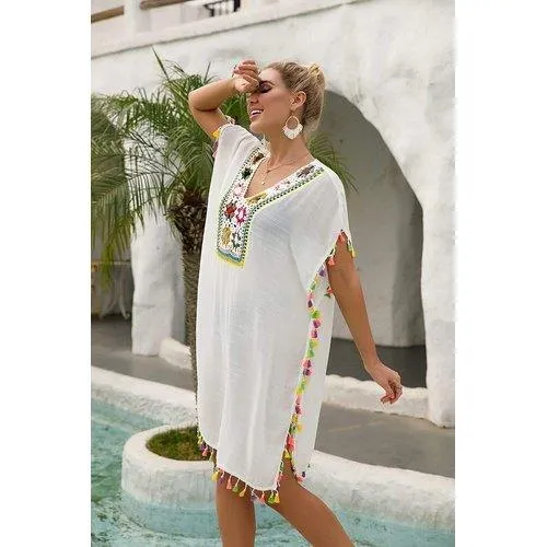 Patchwork Hollow Out Tunic Swimsuit Coverup