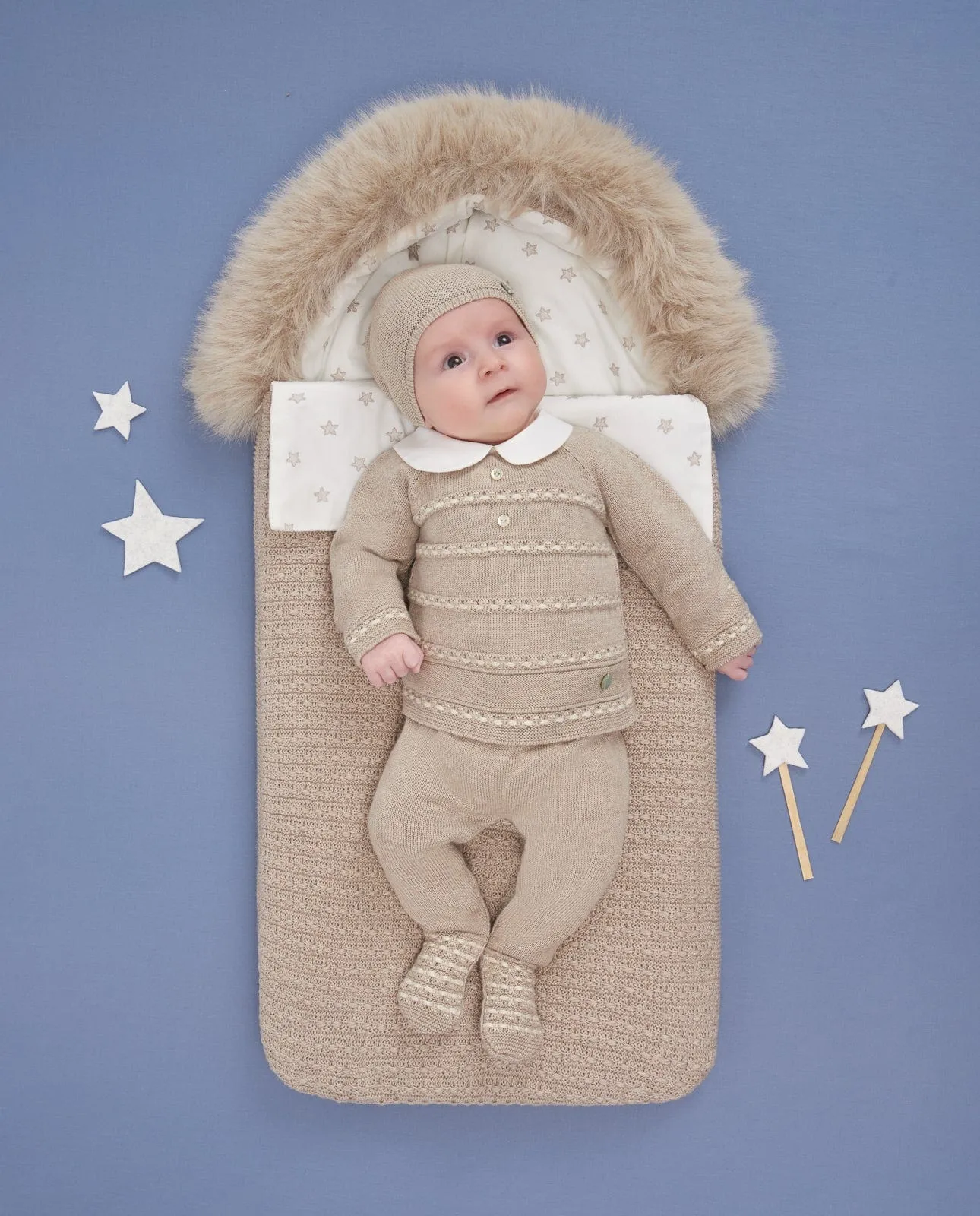 Paz Rodriguez Baby Knitted 2 Piece Set in Beige
