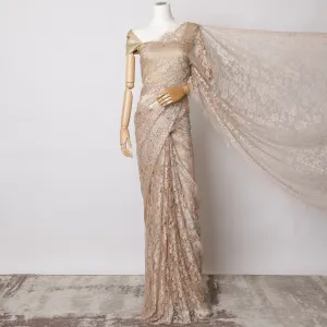 Peach Two-Tone French Chantilly Lace Fabric – 5.5 Meters, Floral Design, 110 cm Width-D21093