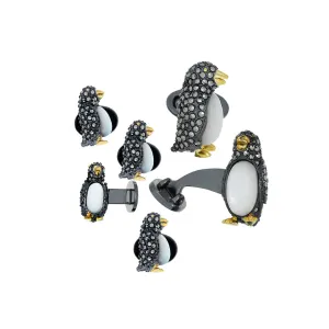 Penguin Marcasite & Mother Pearl Sterling Cufflinks and Studs Set