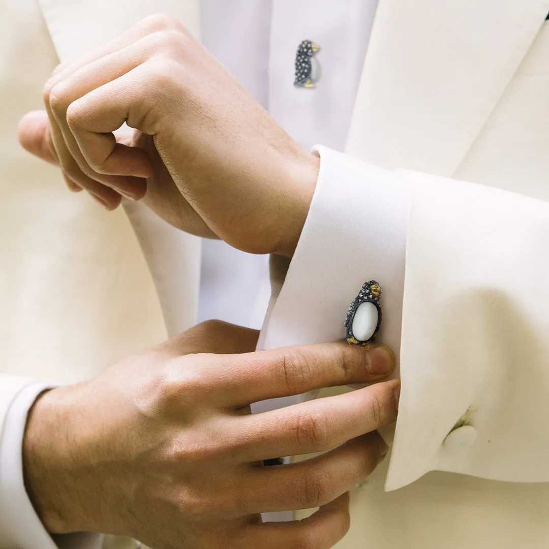 Penguin Marcasite & Mother Pearl Sterling Cufflinks and Studs Set