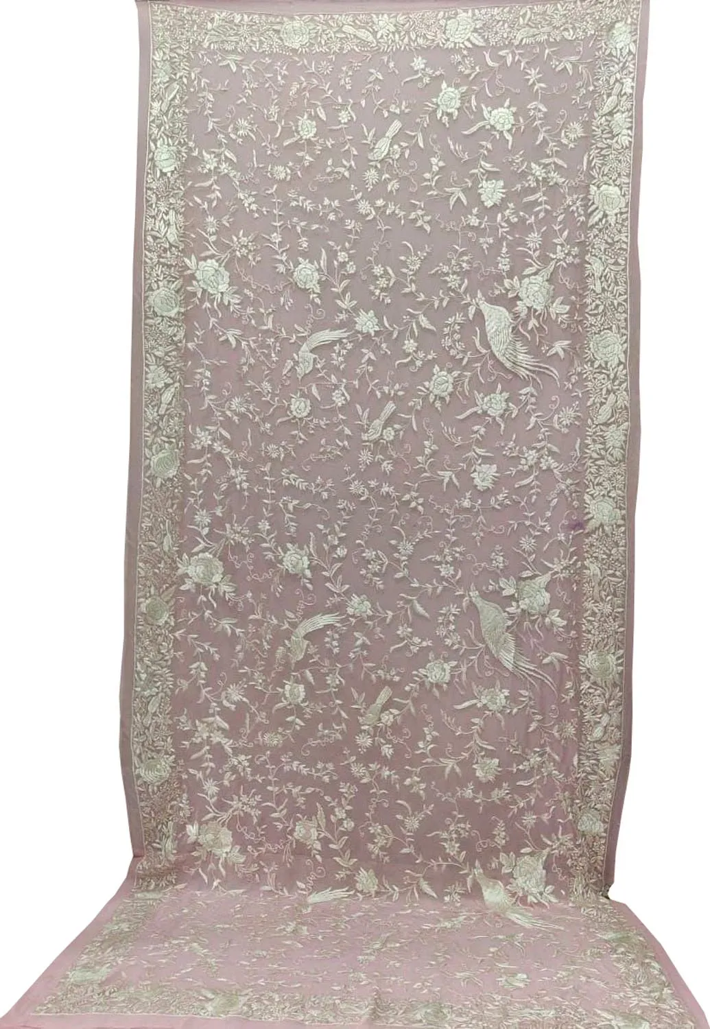 Pink Parsi Hand Embroidered Georgette Dupatta
