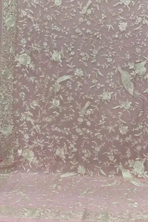 Pink Parsi Hand Embroidered Georgette Dupatta
