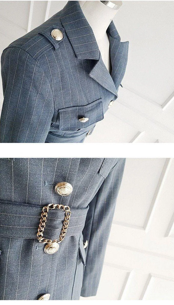 Pinstripe Multi-Pockets Women's Suit