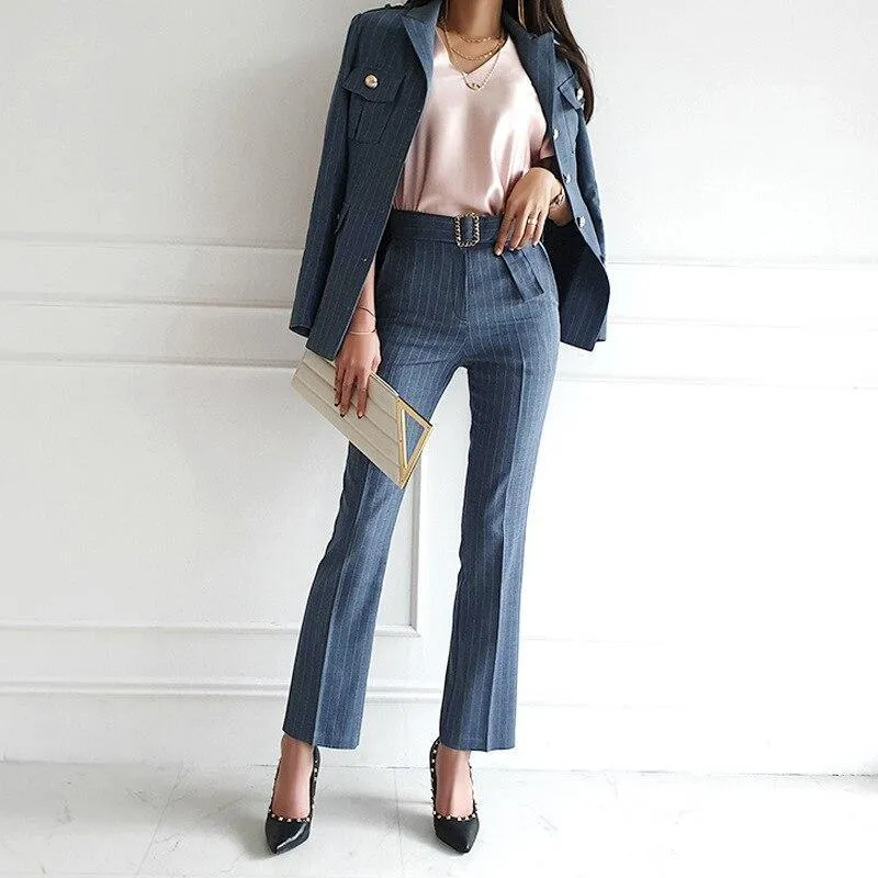 Pinstripe Multi-Pockets Women's Suit