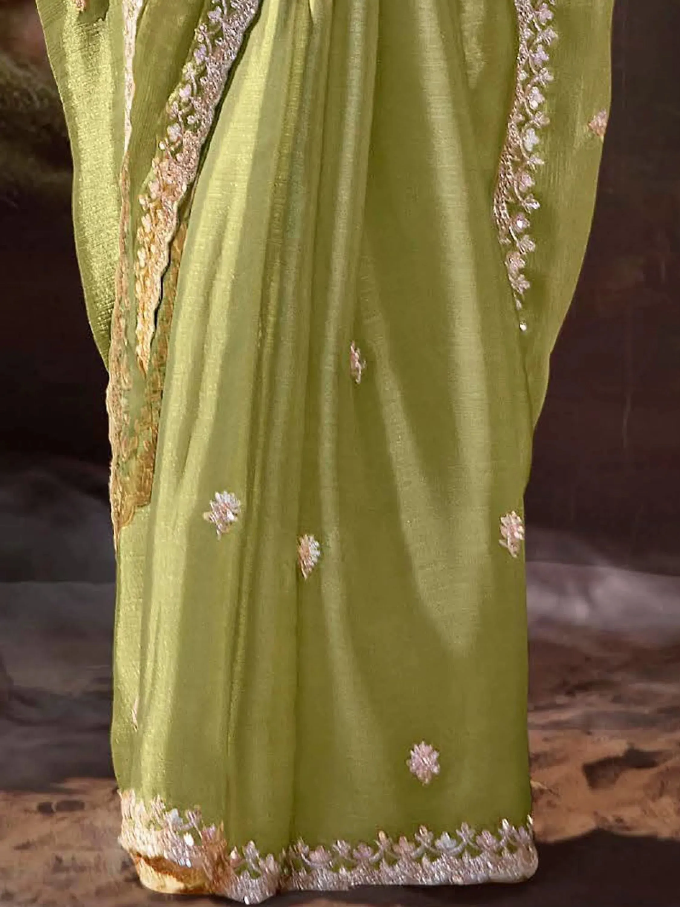 Pista Green Pure Organza Festival Wear Saree With Blouse