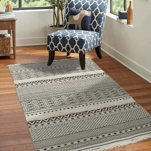 Printed Grey Handmade Cotton Carpet | 6x4 ft