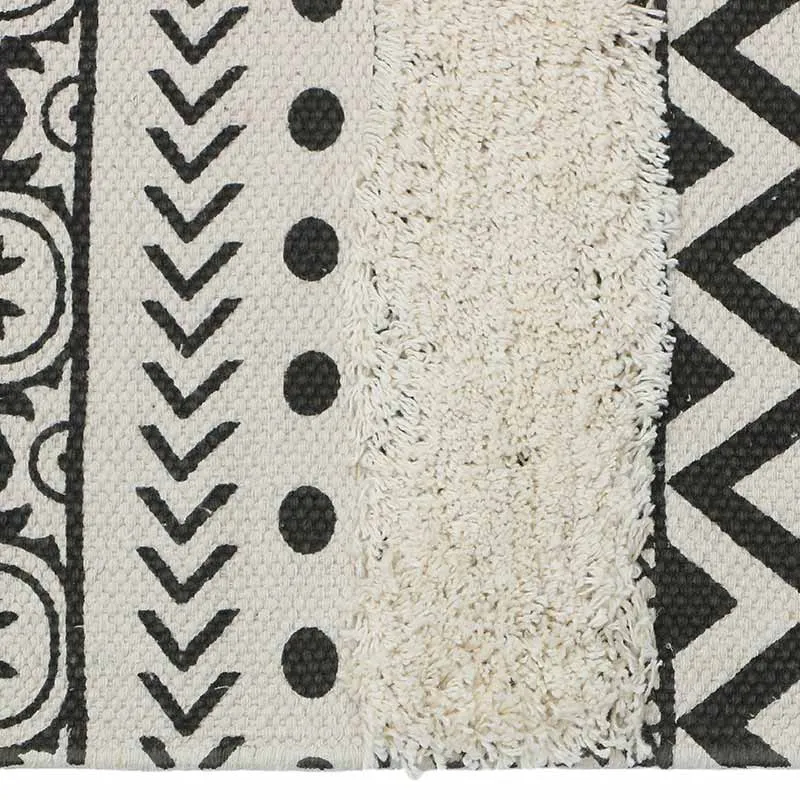 Printed Grey Handmade Cotton Carpet | 6x4 ft