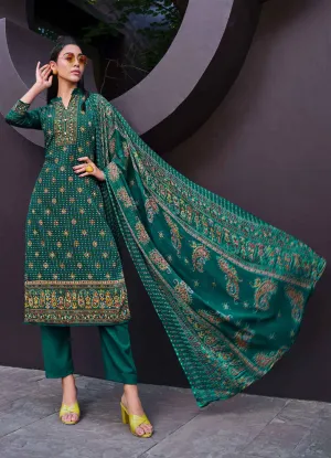 Pure Crepe Unstitched Women Suits Green Dress Material