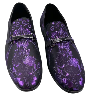 Purple Paisley Men's Slip-On Shoes Luxury Fashion Design with Buckle SH-3621-6