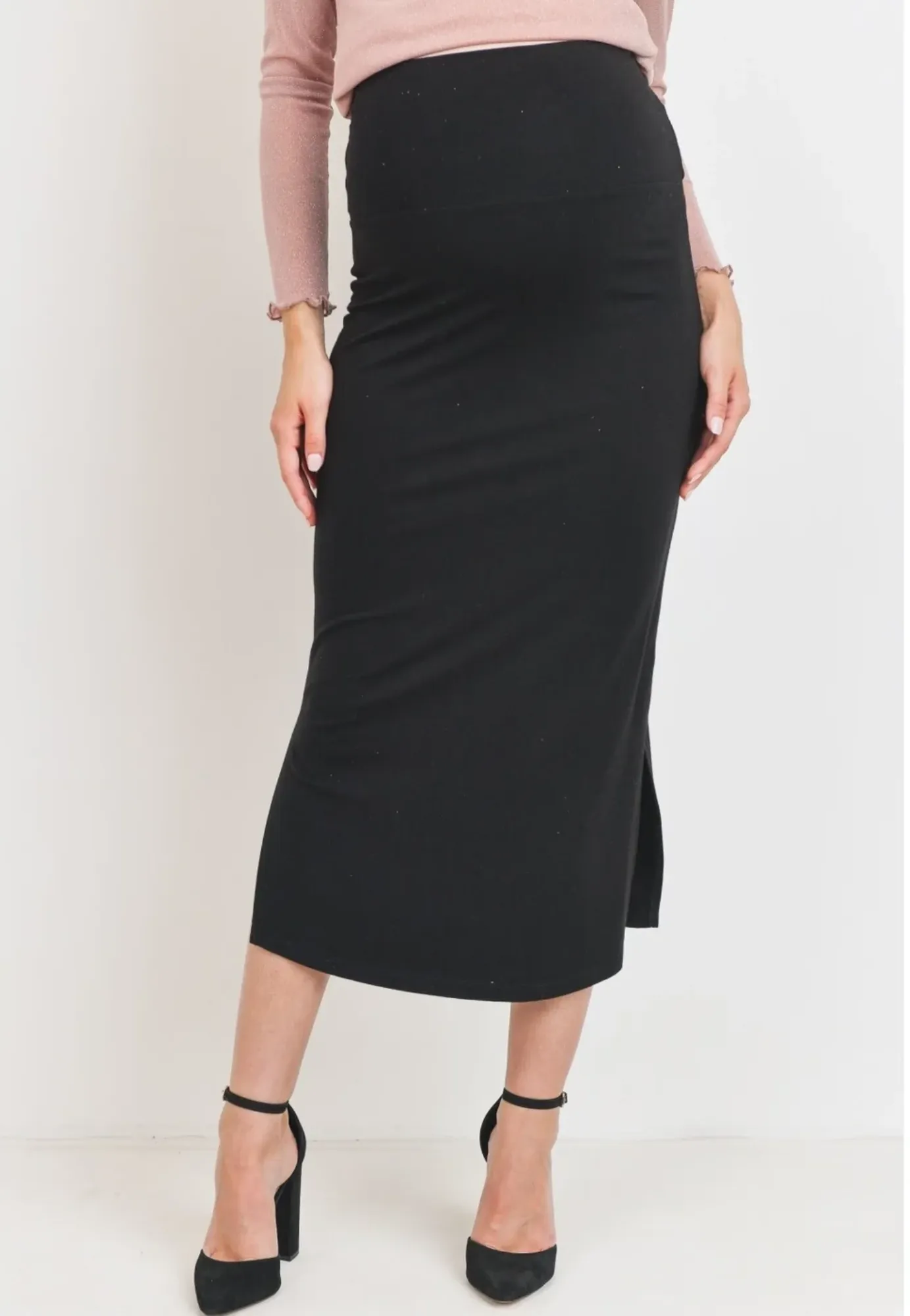 Rayon Modal Side Slit Maternity Midi Skirt