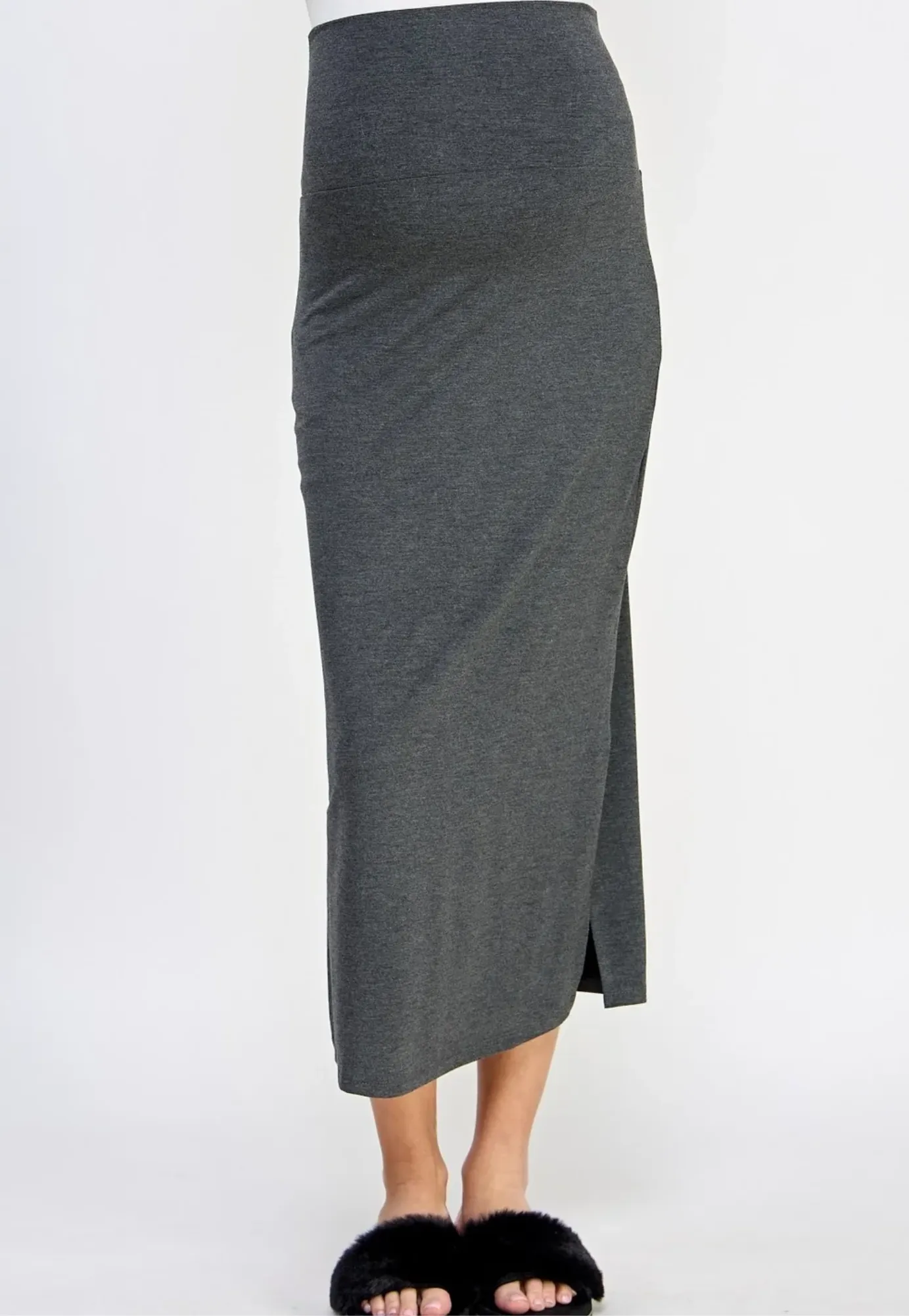 Rayon Modal Side Slit Maternity Midi Skirt