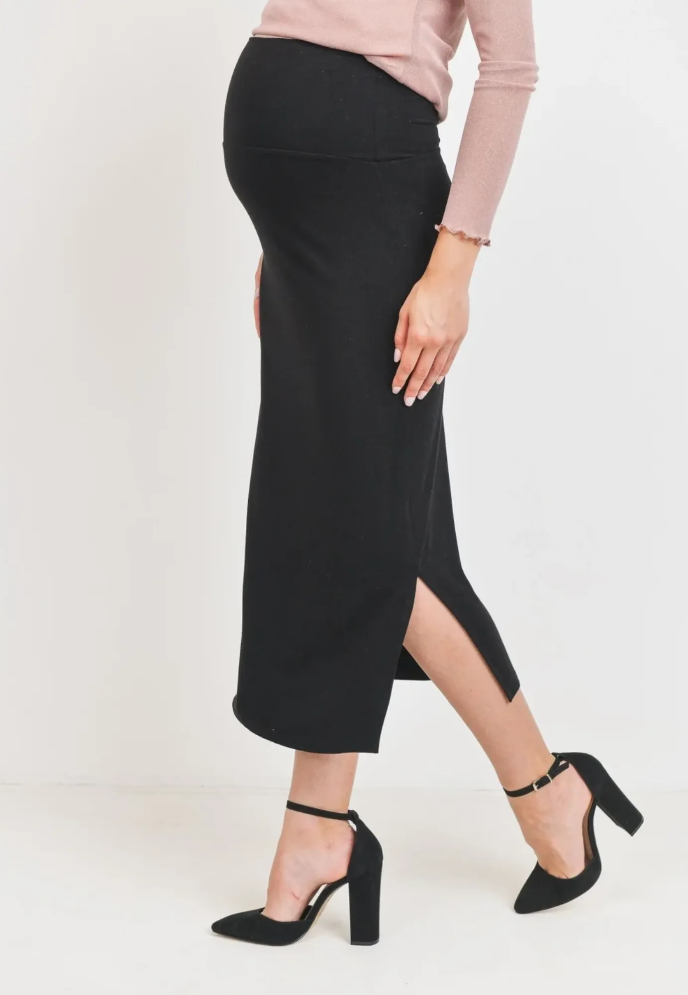 Rayon Modal Side Slit Maternity Midi Skirt