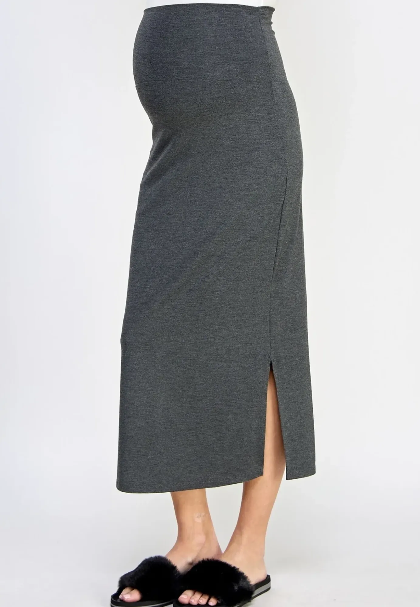 Rayon Modal Side Slit Maternity Midi Skirt