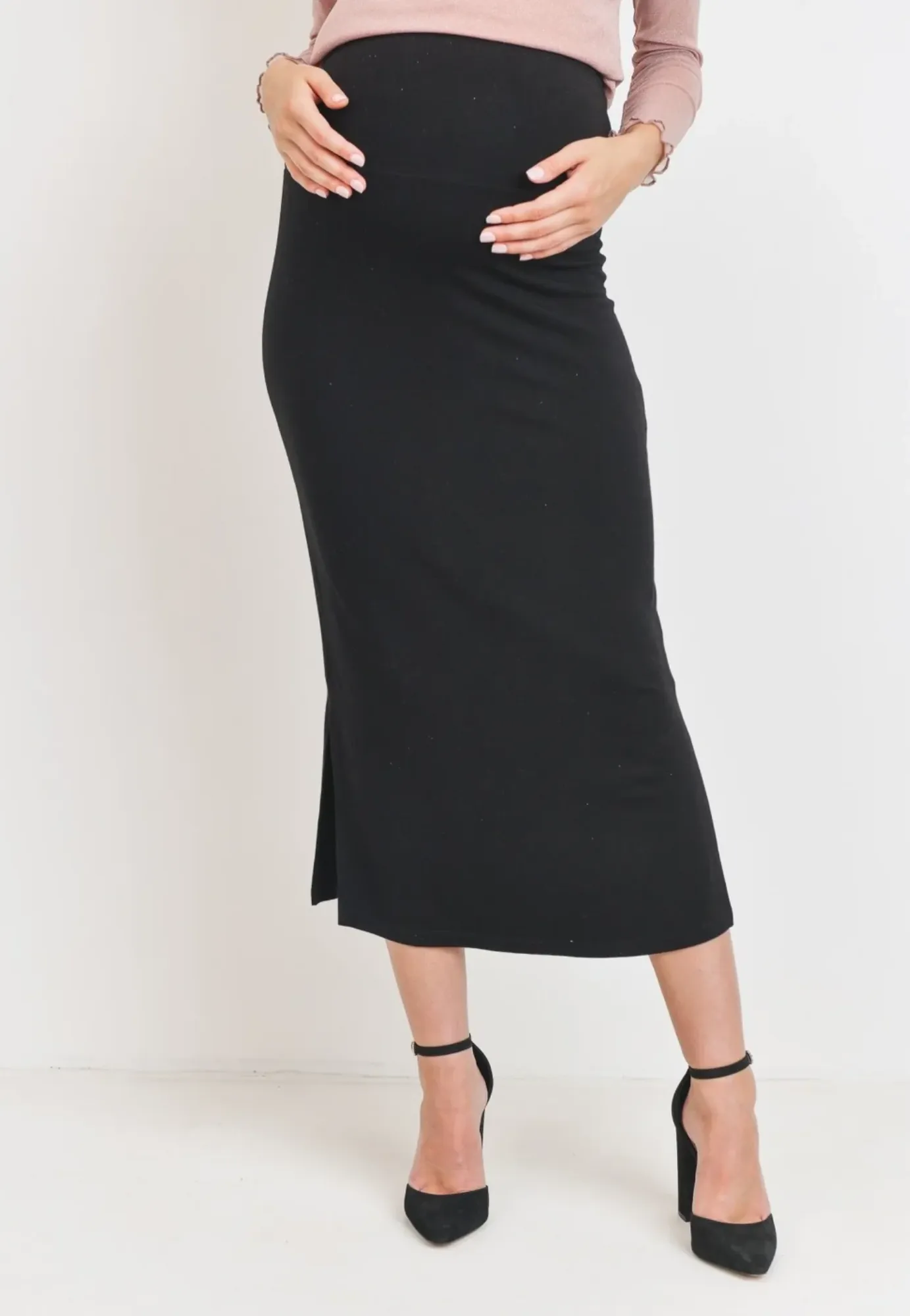 Rayon Modal Side Slit Maternity Midi Skirt