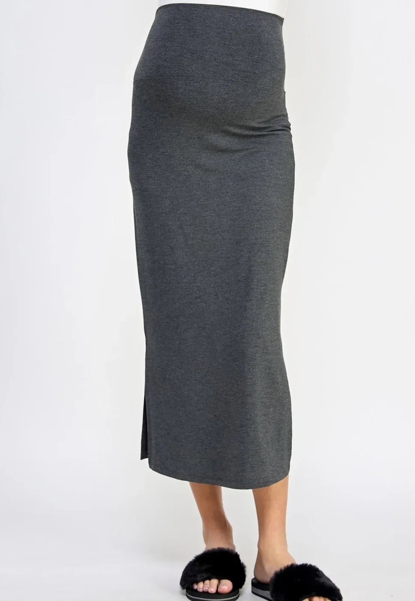 Rayon Modal Side Slit Maternity Midi Skirt