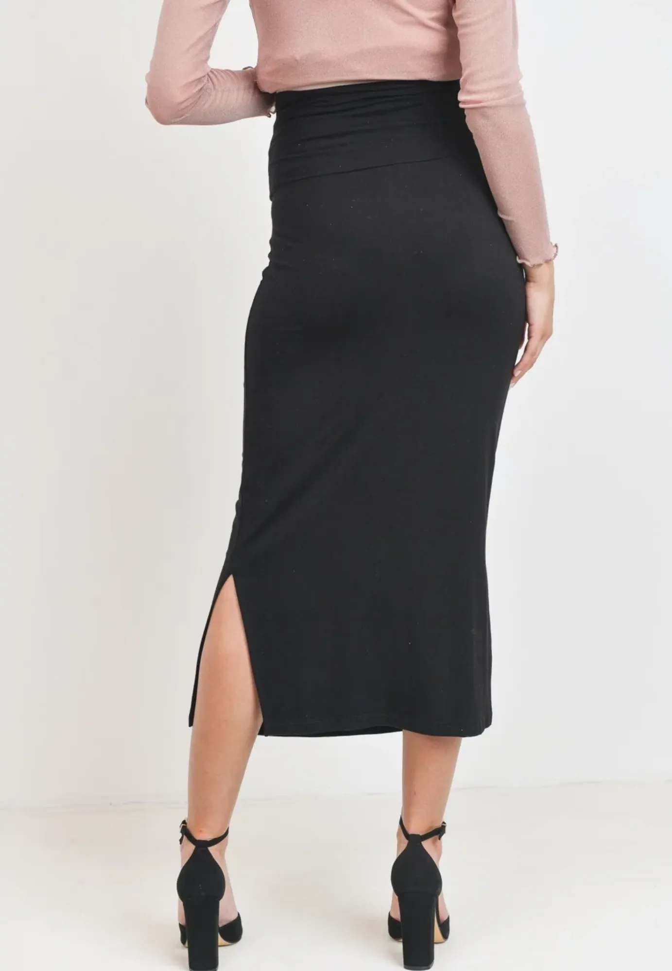 Rayon Modal Side Slit Maternity Midi Skirt