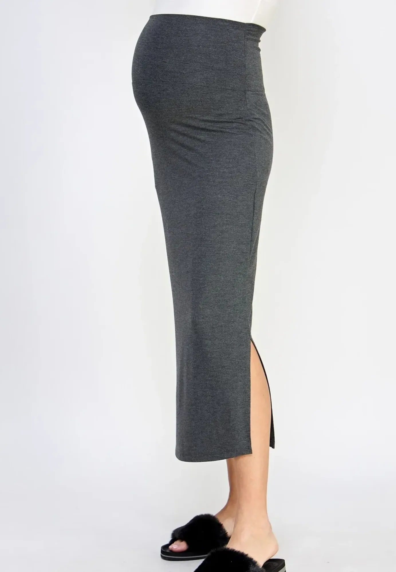 Rayon Modal Side Slit Maternity Midi Skirt