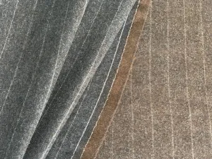 Reversible Striped Cocoa & Charcoal Wool Flannel Suiting  (Made in Italy)