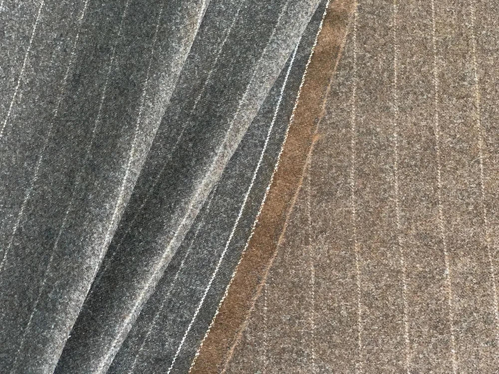 Reversible Striped Cocoa & Charcoal Wool Flannel Suiting  (Made in Italy)