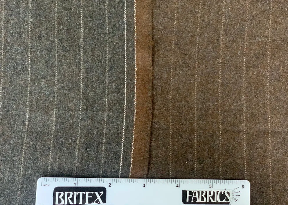 Reversible Striped Cocoa & Charcoal Wool Flannel Suiting  (Made in Italy)