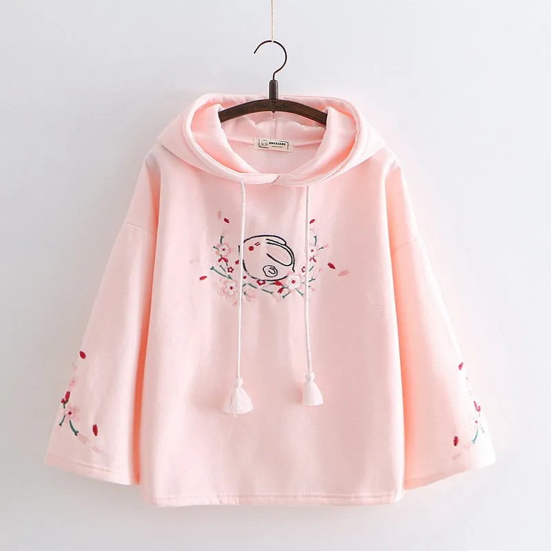 Sakura Bunny Embroidered Hoodie