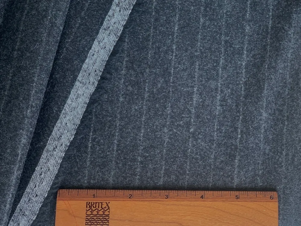 Shadow Striped Charcoal Grey Wool Flannel (Made in Italy)