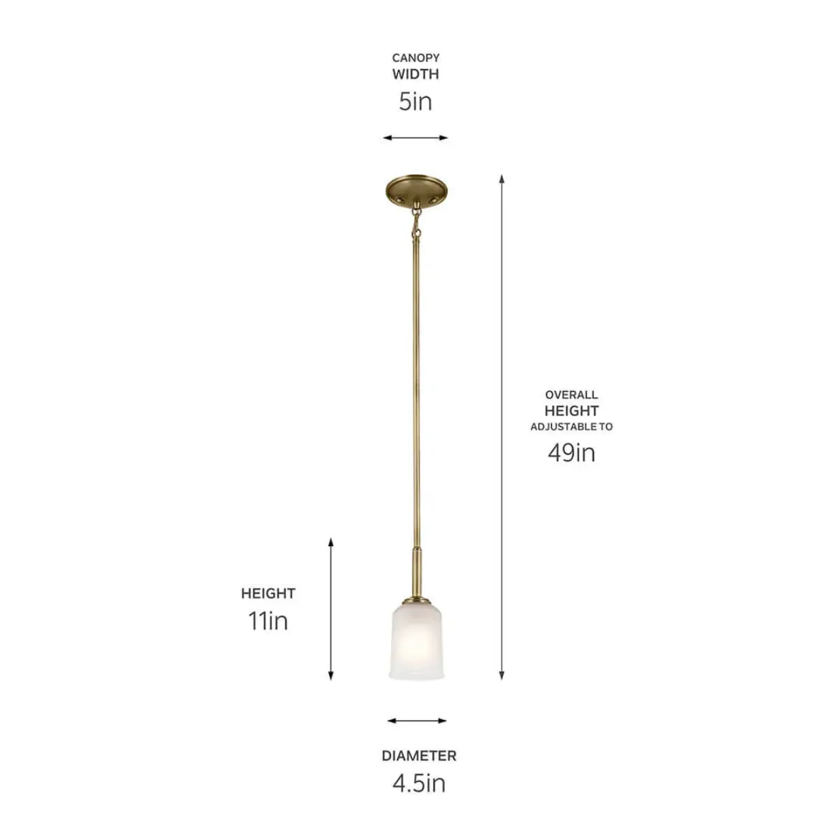 Shailene 11" 1-Light Mini Pendant Light with Clear Satin Etched Glass, Natural Brass Finish