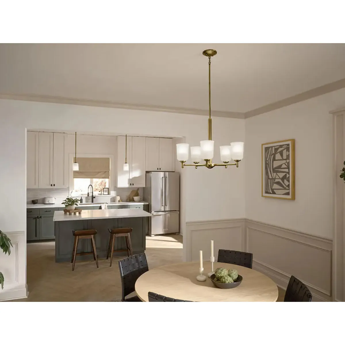 Shailene 11" 1-Light Mini Pendant Light with Clear Satin Etched Glass, Natural Brass Finish
