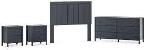 Simmenfort Full Panel Headboard with Dresser and 2 Nightstands in Navy Blue