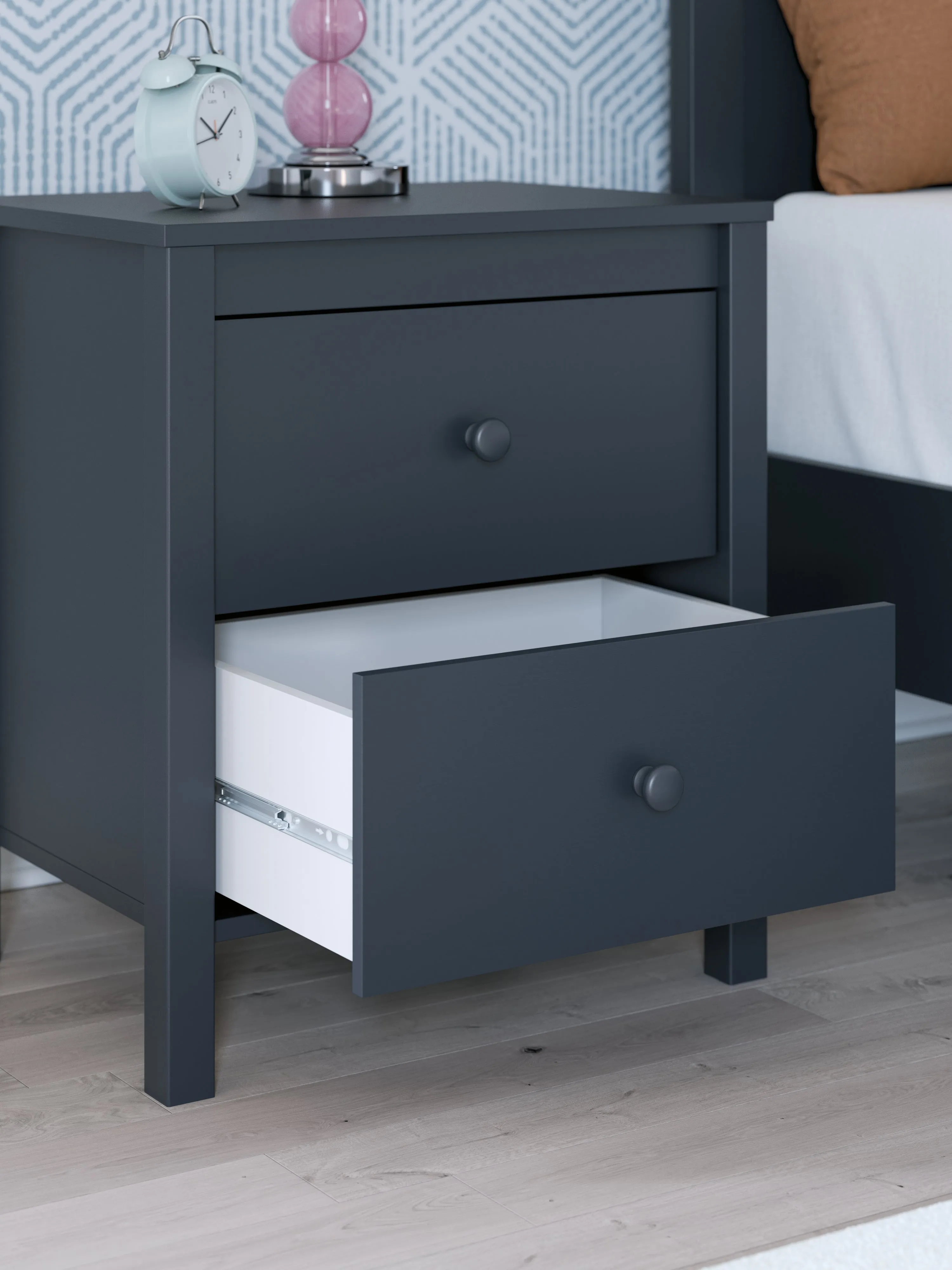 Simmenfort Full Panel Headboard with Dresser and 2 Nightstands in Navy Blue