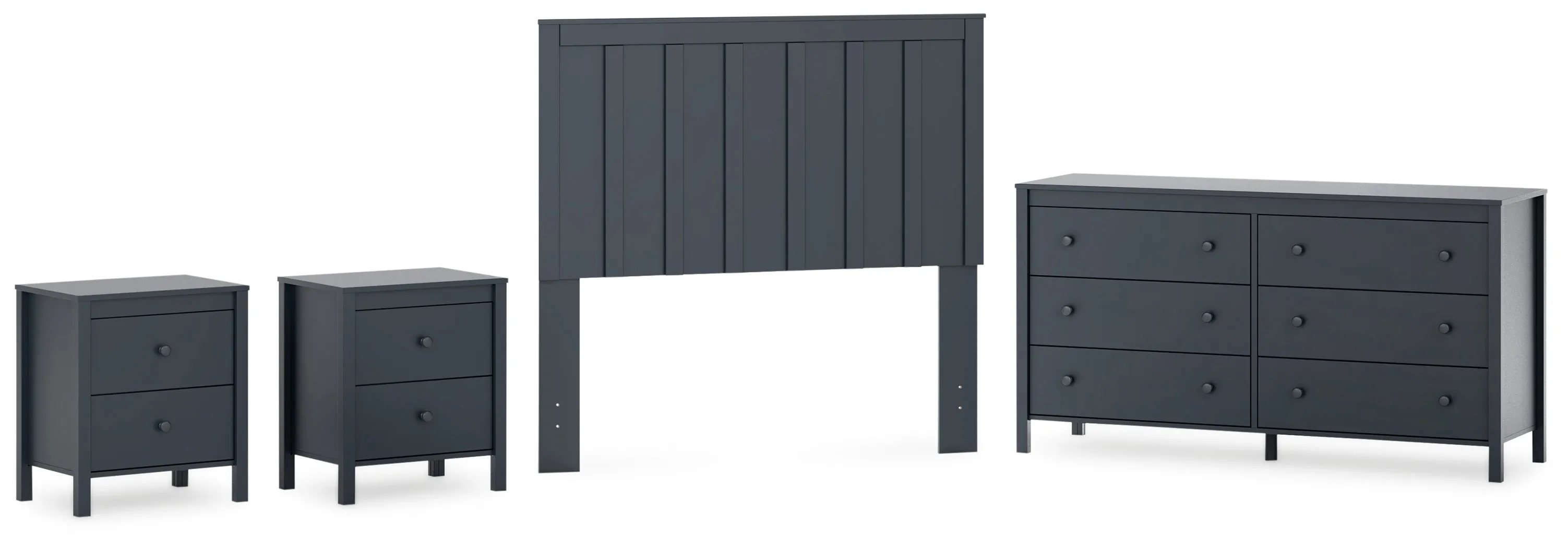 Simmenfort Full Panel Headboard with Dresser and 2 Nightstands in Navy Blue