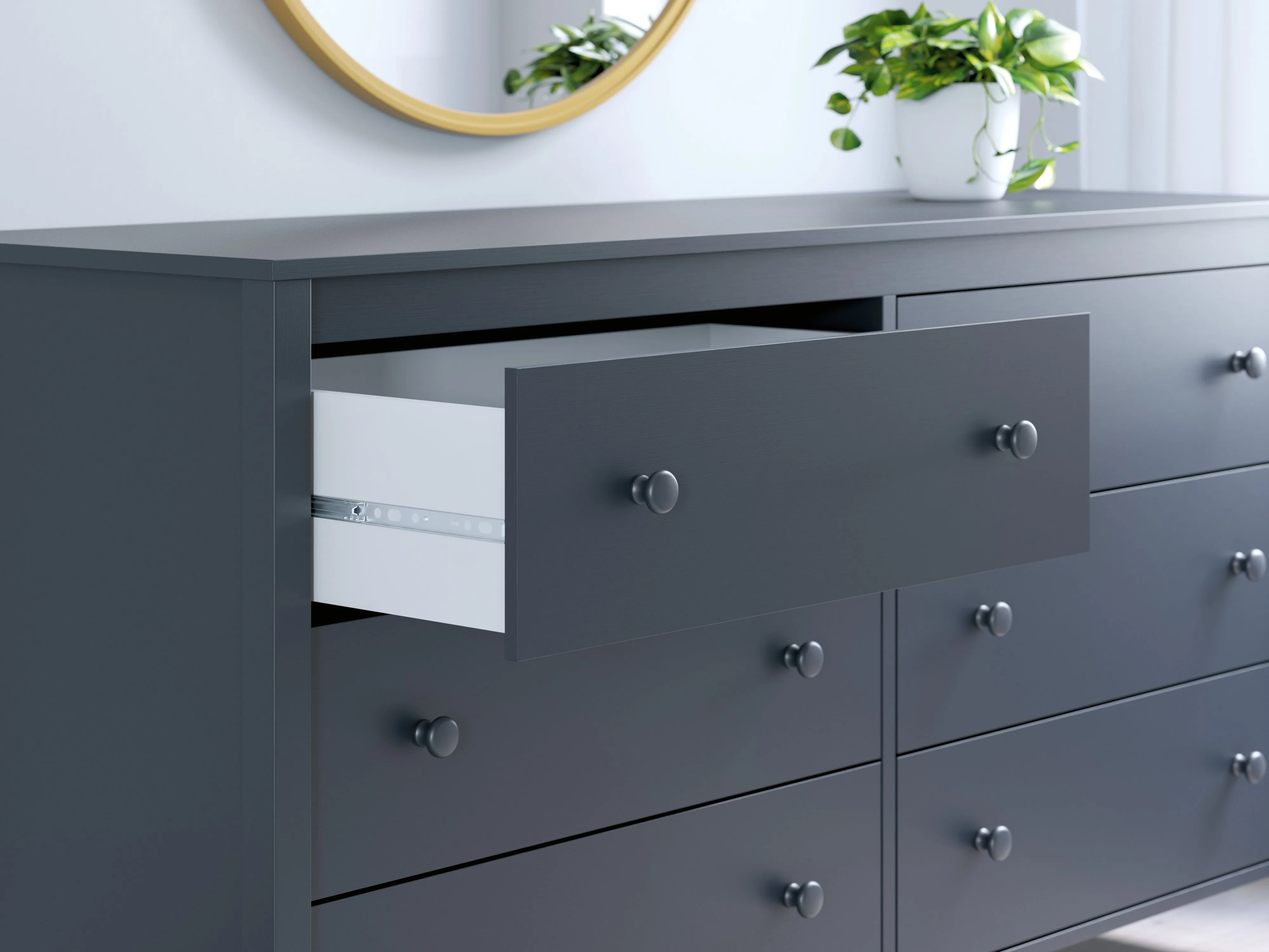 Simmenfort Full Panel Headboard with Dresser and 2 Nightstands in Navy Blue
