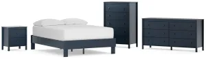 Simmenfort Full Platform Bed with Dresser, Chest and Nightstand in Navy Blue
