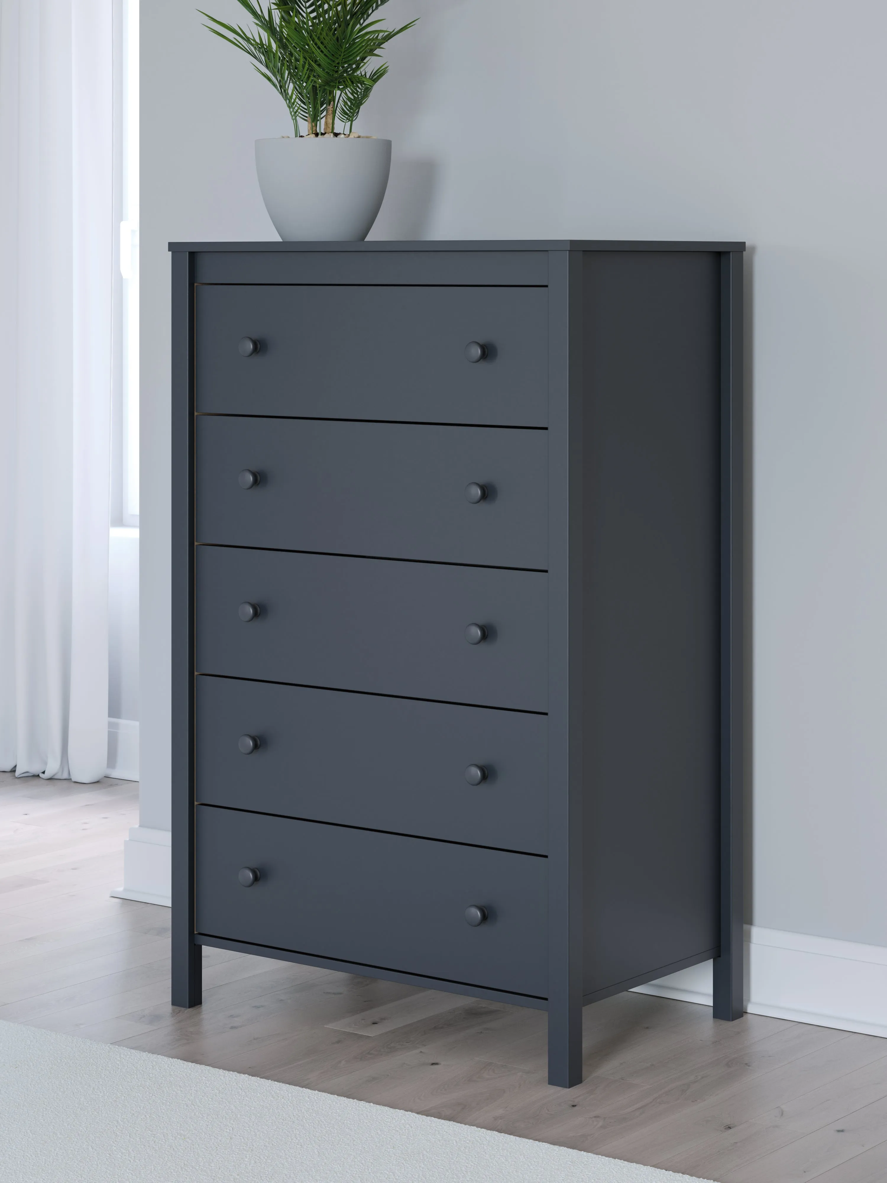 Simmenfort Full Platform Bed with Dresser, Chest and Nightstand in Navy Blue