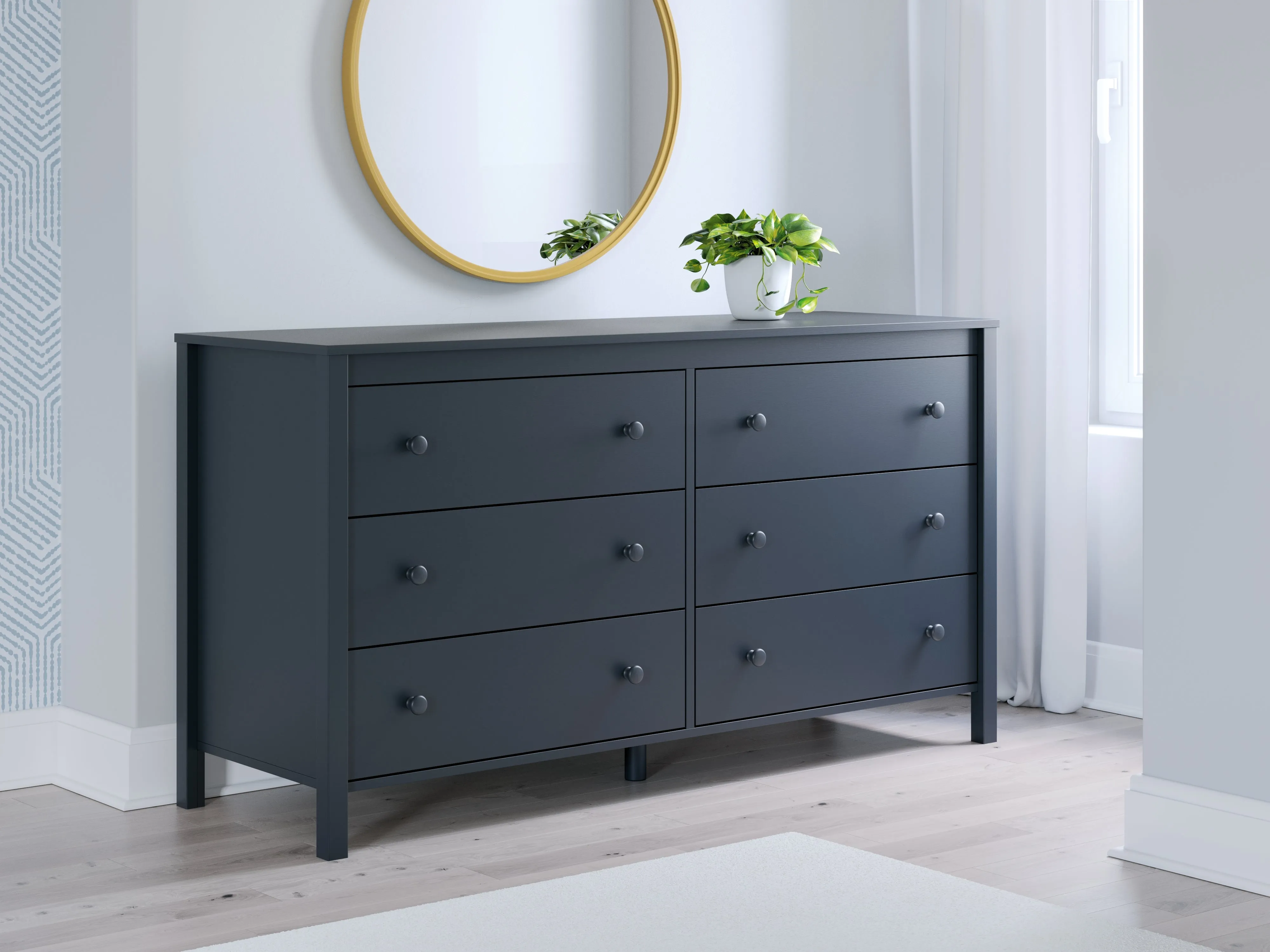 Simmenfort Full Platform Bed with Dresser, Chest and Nightstand in Navy Blue
