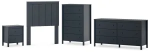 Simmenfort Twin Panel Headboard with Dresser, Chest and Nightstand in Navy Blue