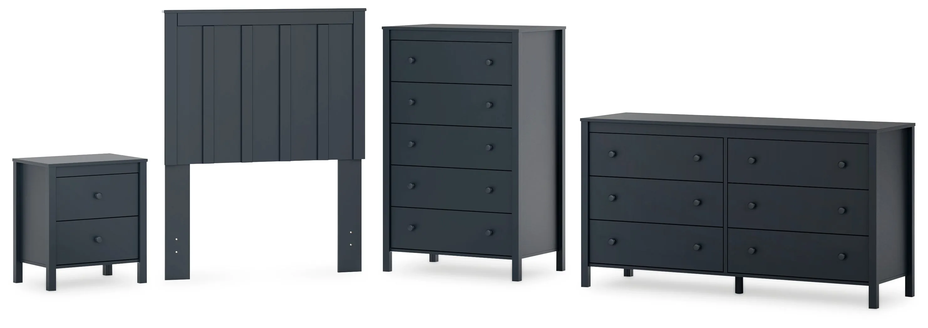 Simmenfort Twin Panel Headboard with Dresser, Chest and Nightstand in Navy Blue