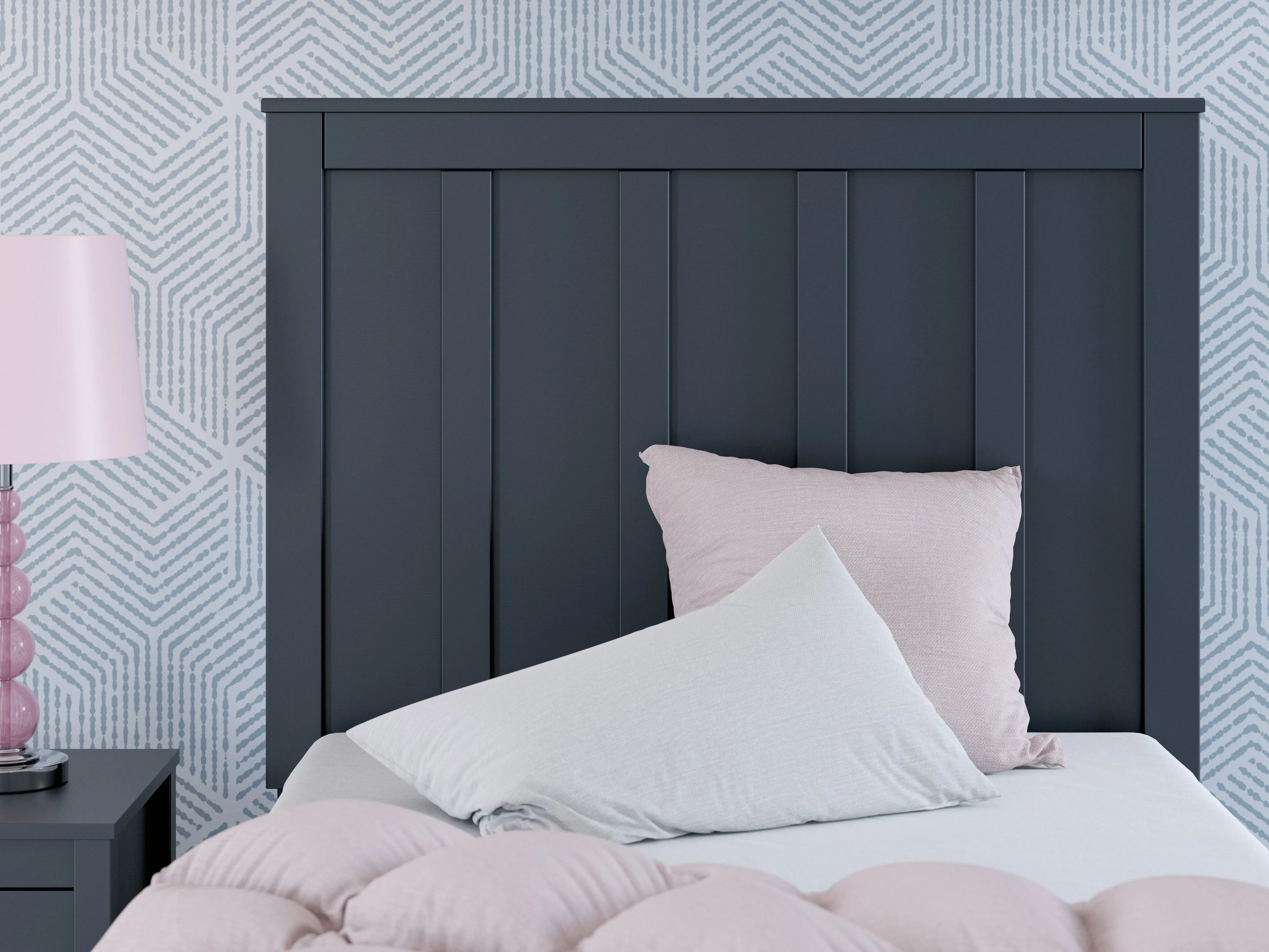 Simmenfort Twin Panel Headboard with Dresser, Chest and Nightstand in Navy Blue