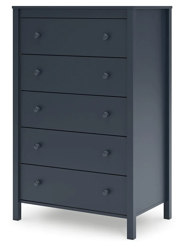 Simmenfort Twin Platform Bed with Dresser and Chest in Navy Blue