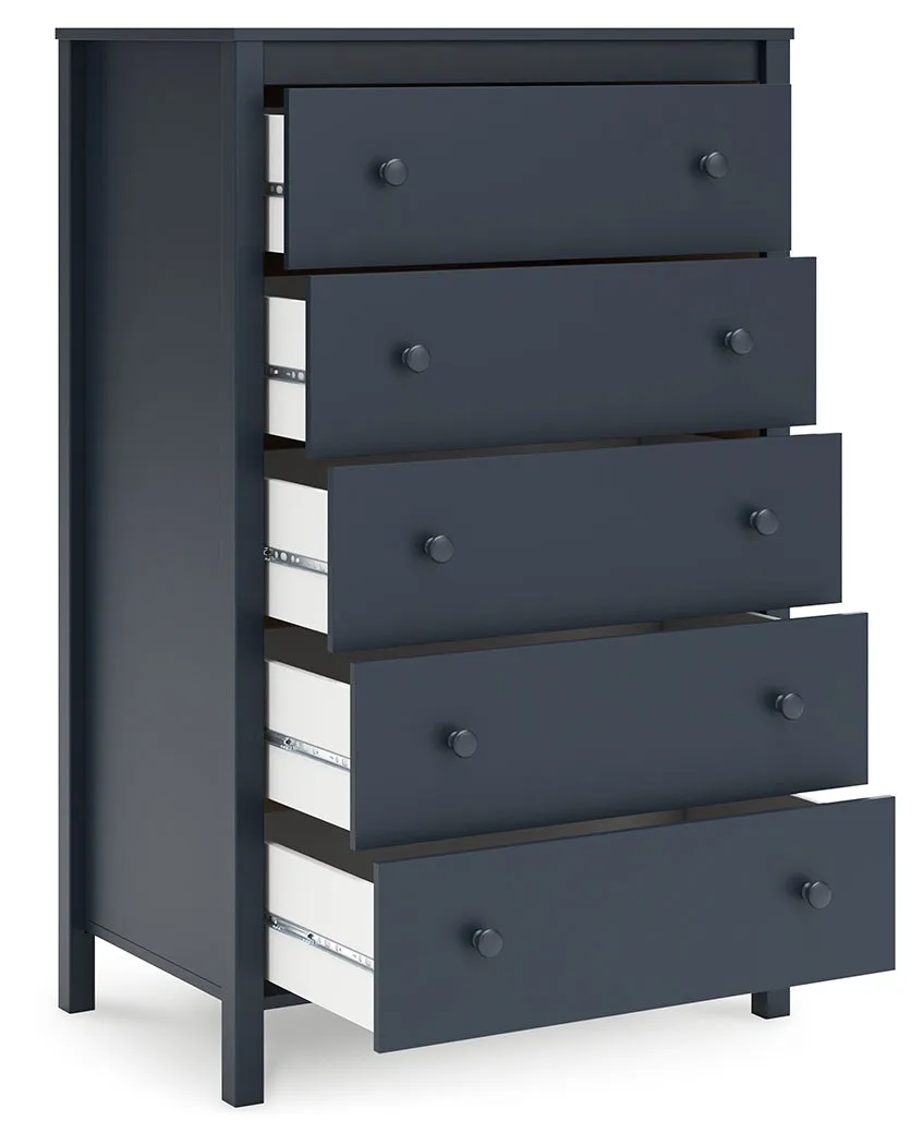 Simmenfort Twin Platform Bed with Dresser and Chest in Navy Blue