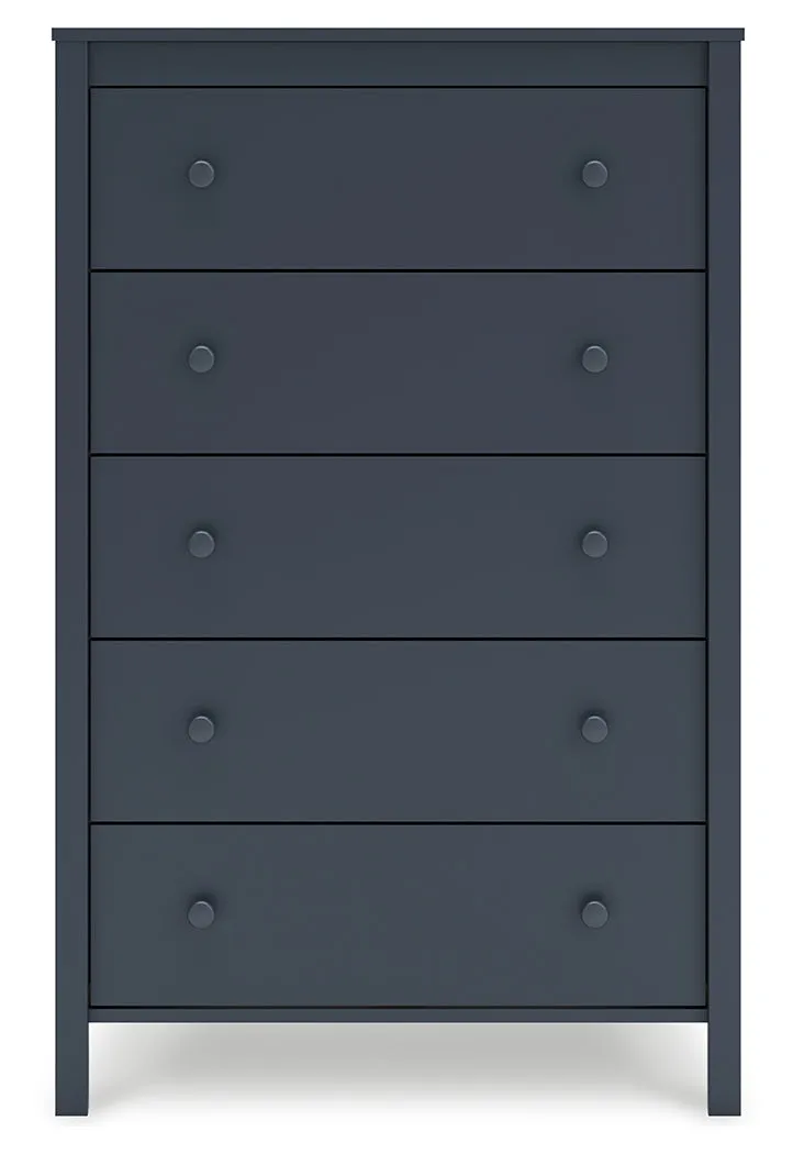 Simmenfort Twin Platform Bed with Dresser and Chest in Navy Blue