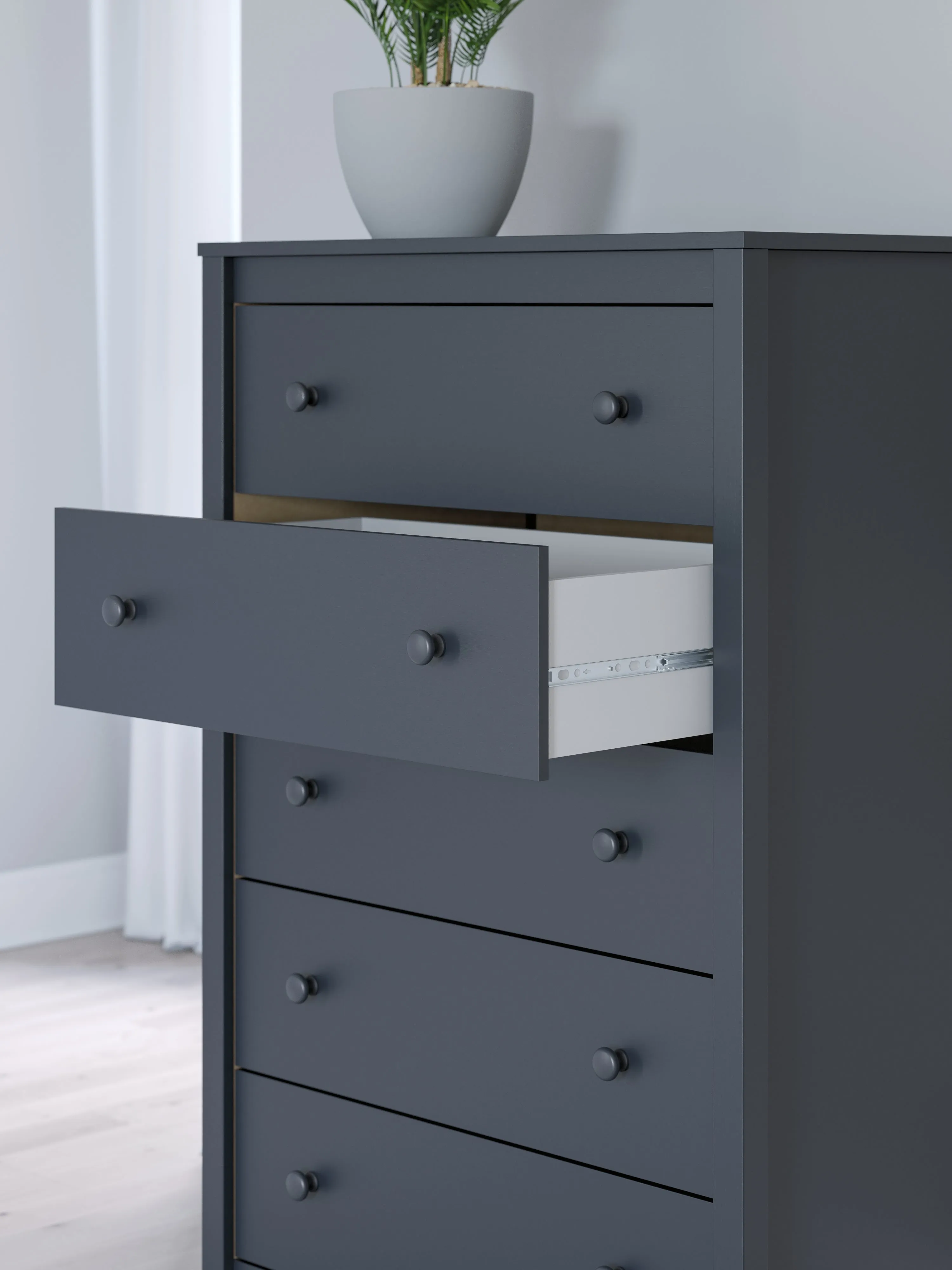 Simmenfort Twin Platform Bed with Dresser and Chest in Navy Blue