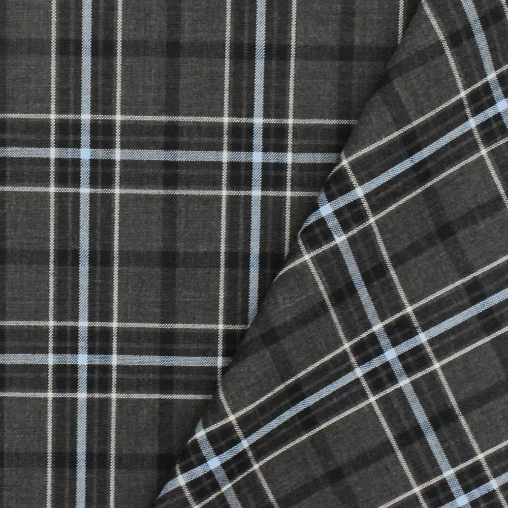Slate Gray-Blue-Multi Plaid Poly-Wool Woven Suiting Fabric