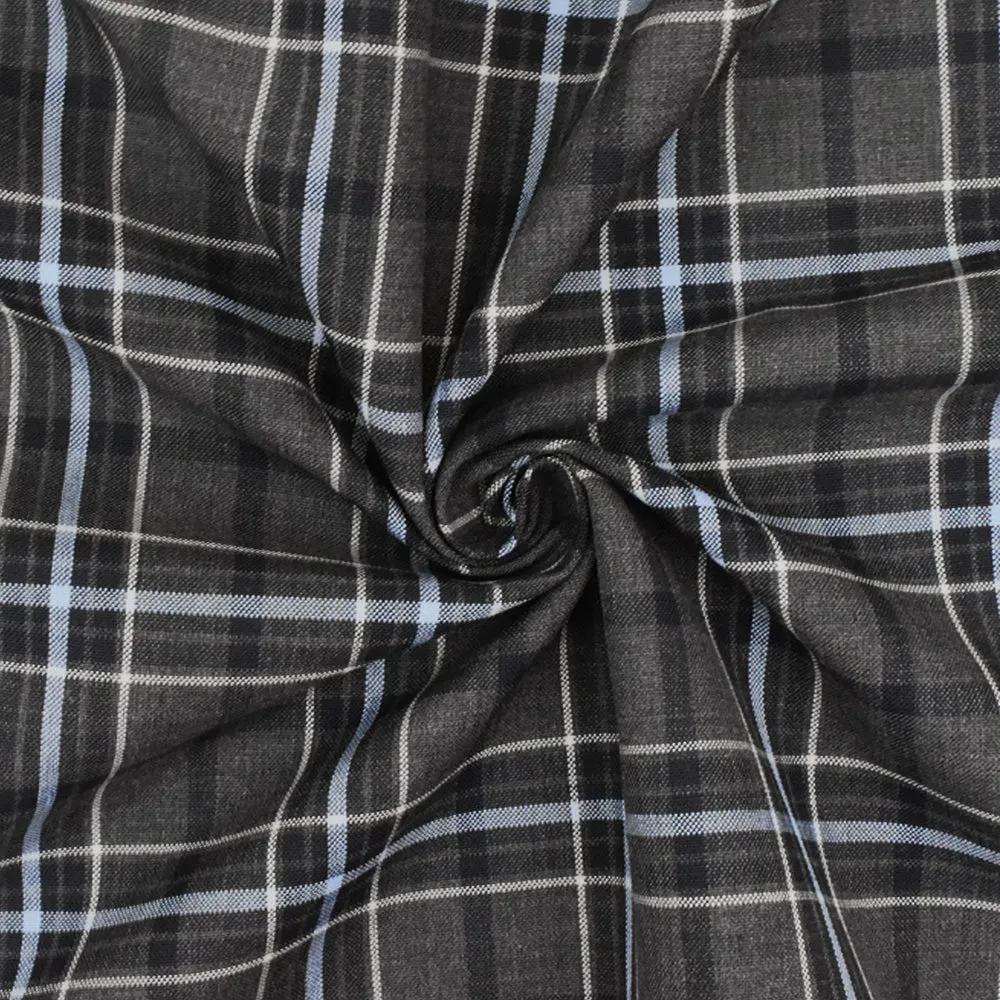 Slate Gray-Blue-Multi Plaid Poly-Wool Woven Suiting Fabric