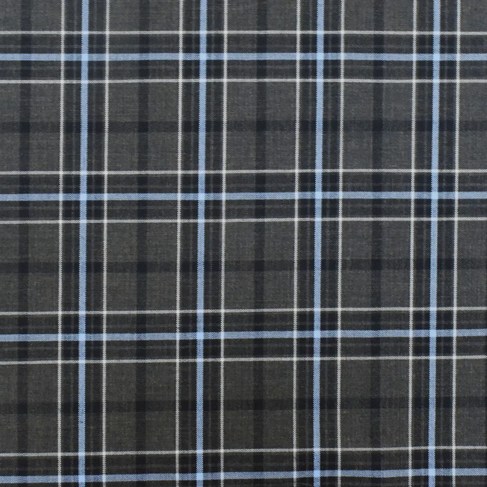 Slate Gray-Blue-Multi Plaid Poly-Wool Woven Suiting Fabric